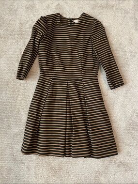 GAP Black and Tan Striped Long-Sleeve Fit & Flare Dress